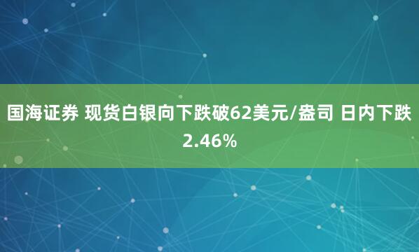 国海证券 现货白银向下跌破62美元/盎司 日内下跌2.46%